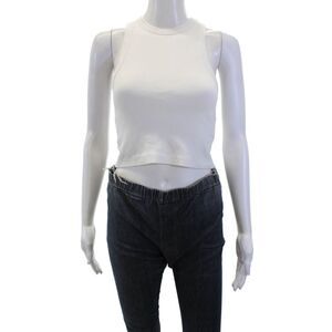 Designer Women Cropped White Tank Sleeveless Crew Neck Size XS